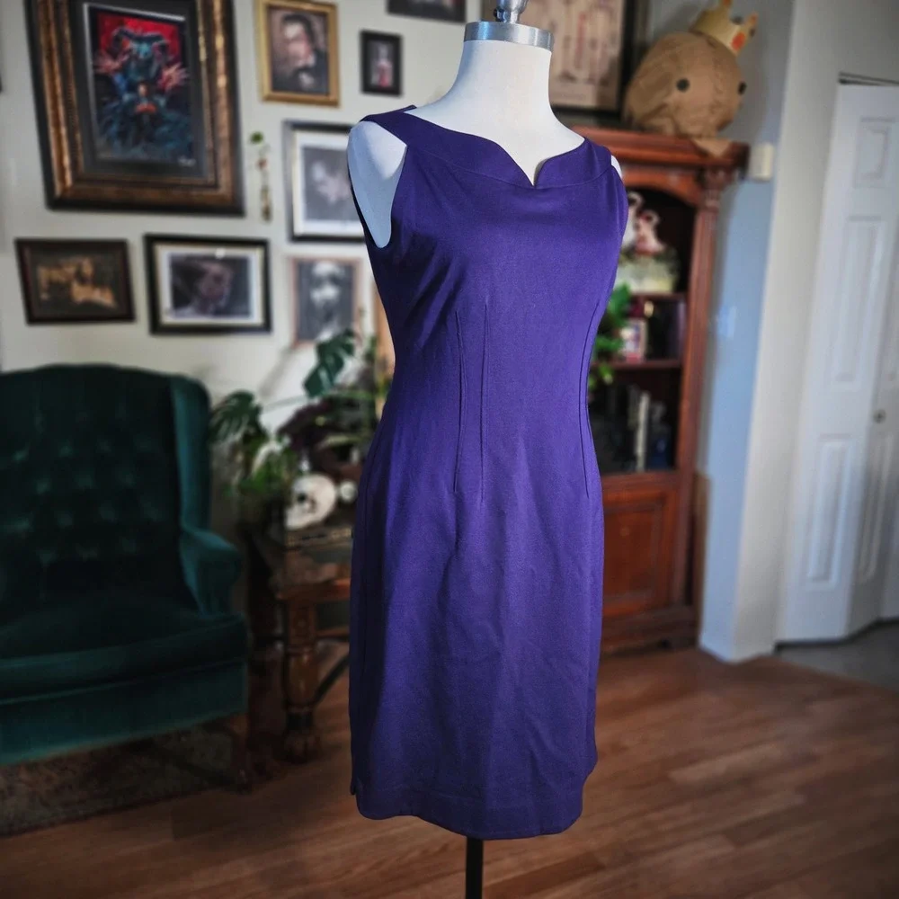 Vintage Y2K Elie Tahari Purple Sheath Dress Boat Neck Casual Cocktail Nordstrom‎